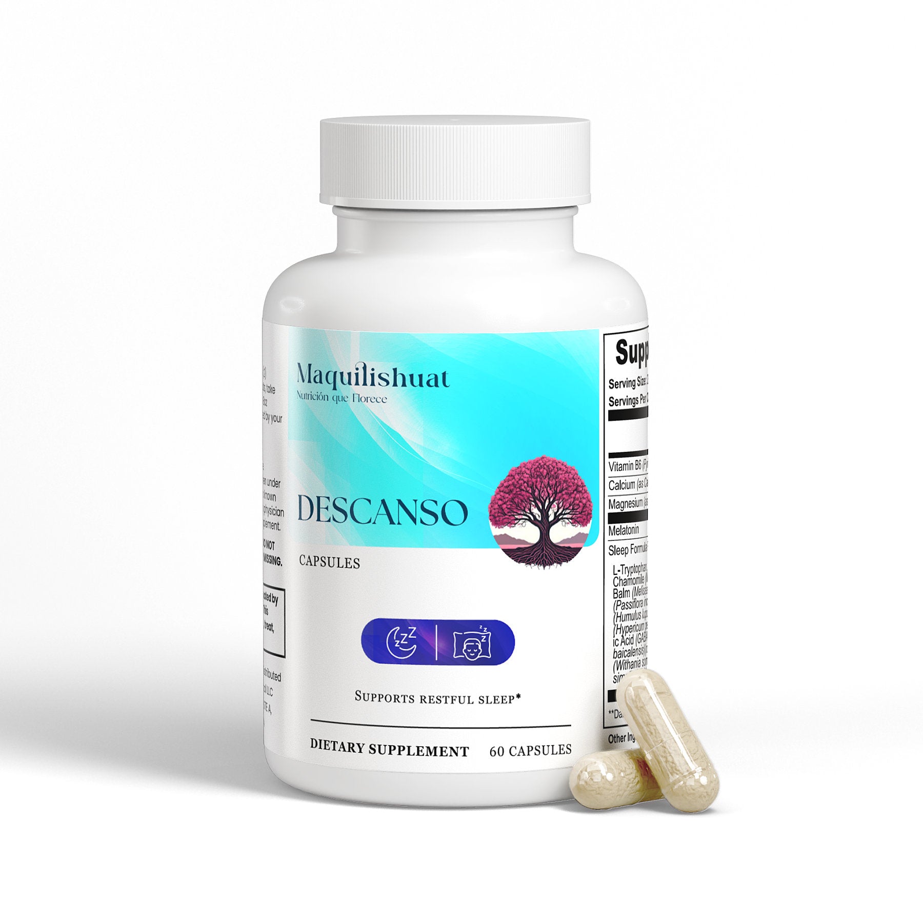 Botella de suplemento Descanso de Maquilishuat – vitaminas naturales para dormir mejor