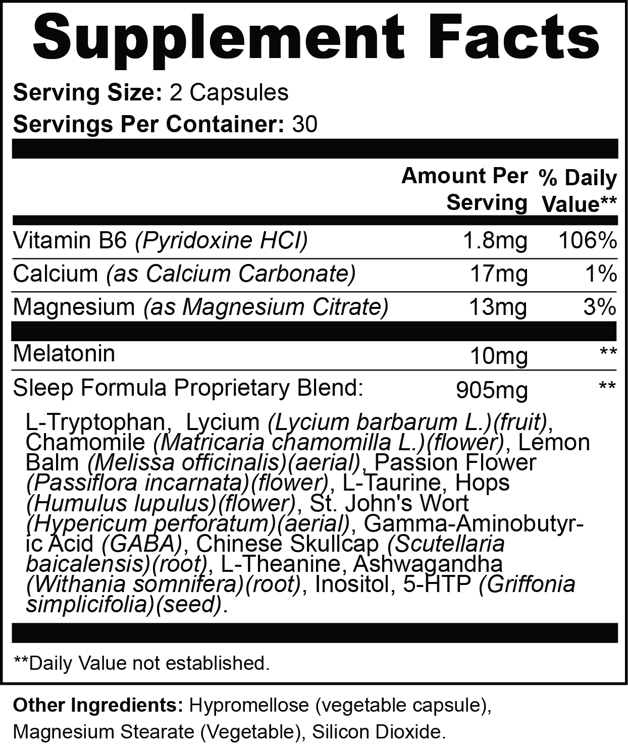 Etiqueta con información nutricional de suplemento Descanso de Maquilishuat