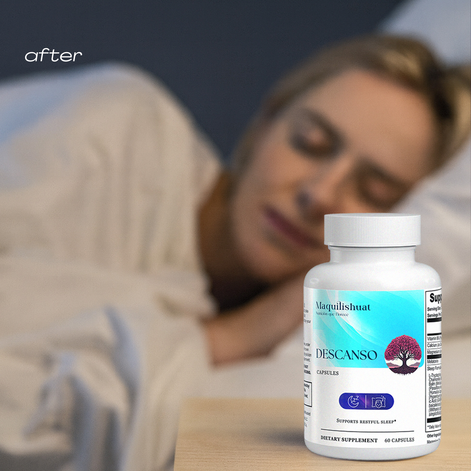 Frasco de Descanso en mesita de noche – suplemento para mejorar el descanso nocturno